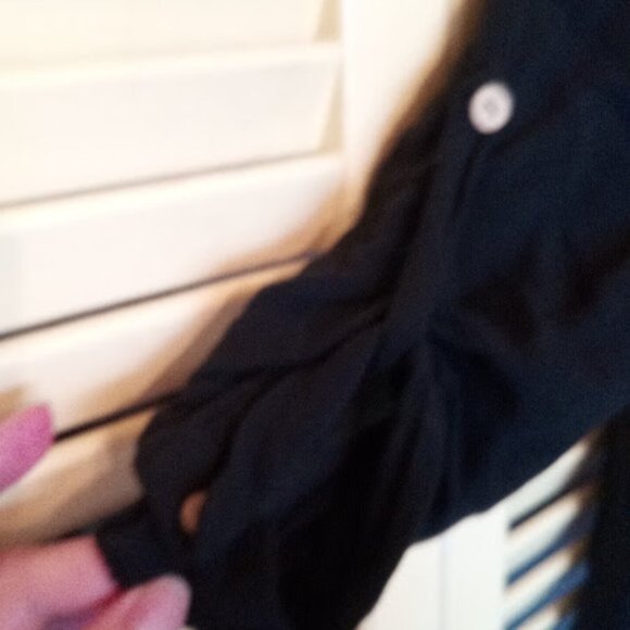 -Black Blouse with Lace Back Fits Small - Picture 3 of 3